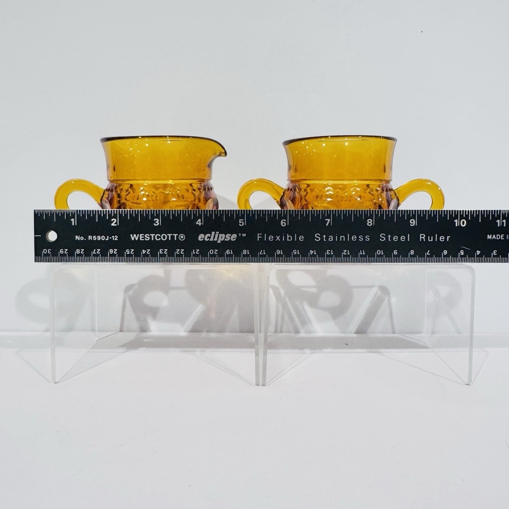 Vintage Indiana Glass Kings Crown Amber Creamer & Sugar Set No Damage - Picture 7 of 9
